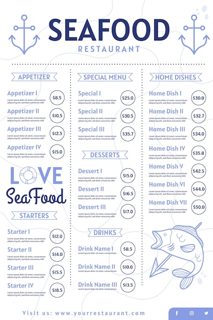 Digital seafood restaurant menu