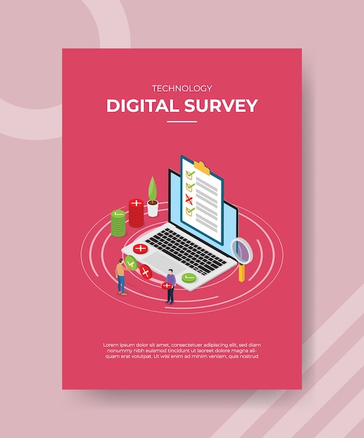 Free vector digital survey people fill checklist on laptop for template of  flyer