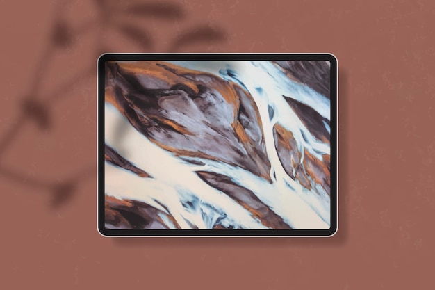 Digital tablet mockup on brown table