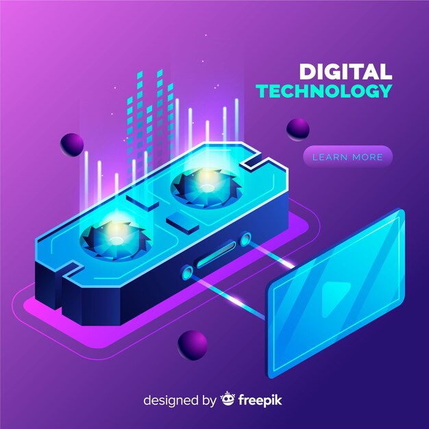 Digital technology background in isometric style 