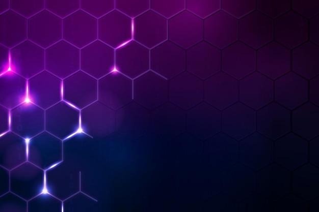 Digital technology background vector with hexagon border in dark purple tone