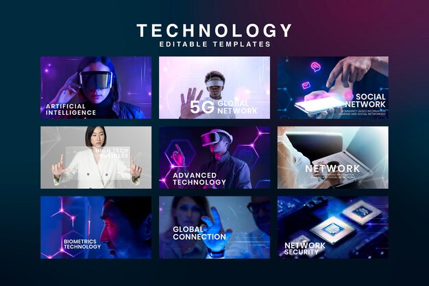 Digital technology banner template vector set