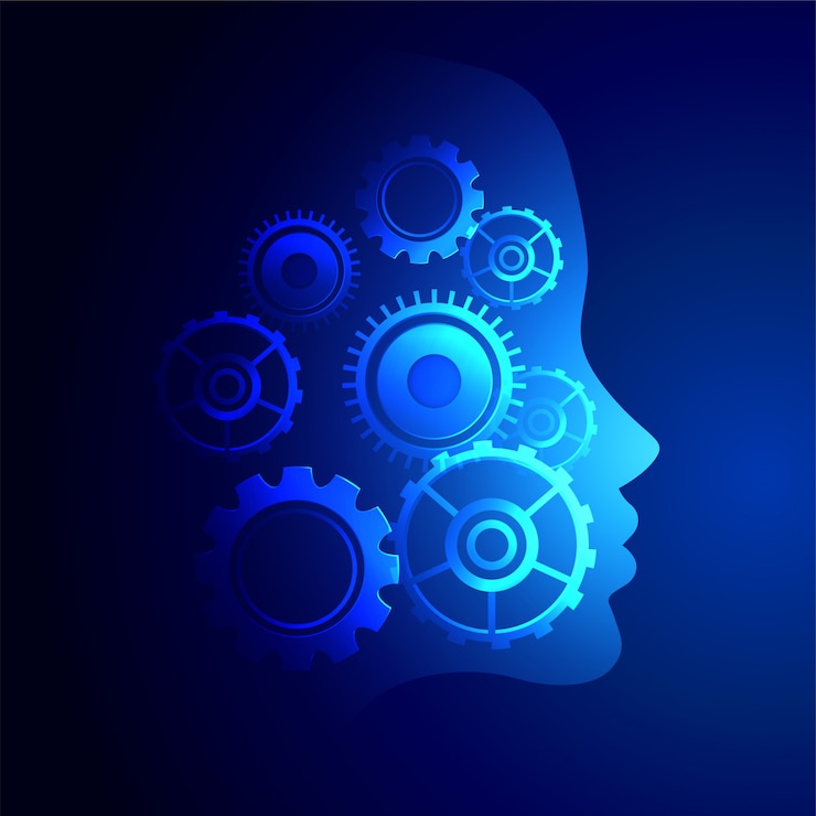 Free Vector digital technology face with gears symbols background
