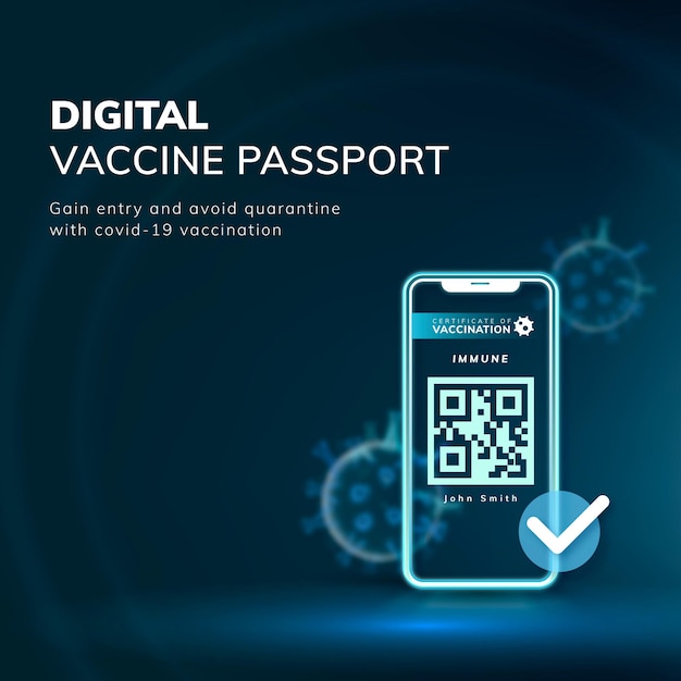 Digital vaccine passport template vector covid-19 smart technology social media post