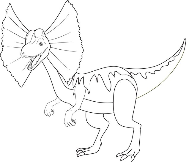 Dilophosaurus dinosaur doodle outline on white background