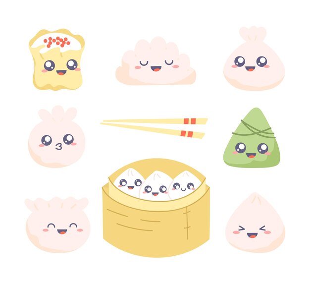 3つの蒸し餃子のイラスト プレミアムベクター