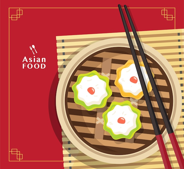Dim sum illustration  of chinese food, asian food dim sum in steamer