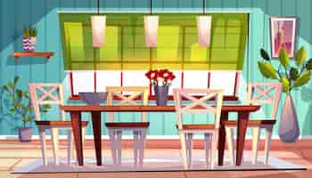 Бесплатное векторное изображение Интерьер столовой иллюстрации современной или ретро квартиры или летняя терраса