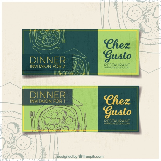 Free vector dinner invitation banners with sketches