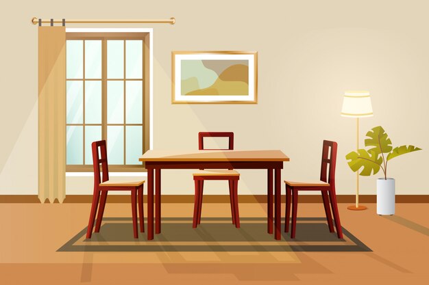 パノラマの窓のイラスト付き豪華なリビングルーム 無料のベクター
