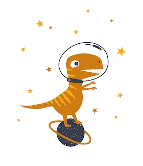 Динозавр космонавт. векторная иллюстрация на белом фоне.