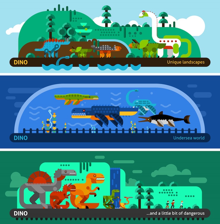 Free Vector dinosaur banner set