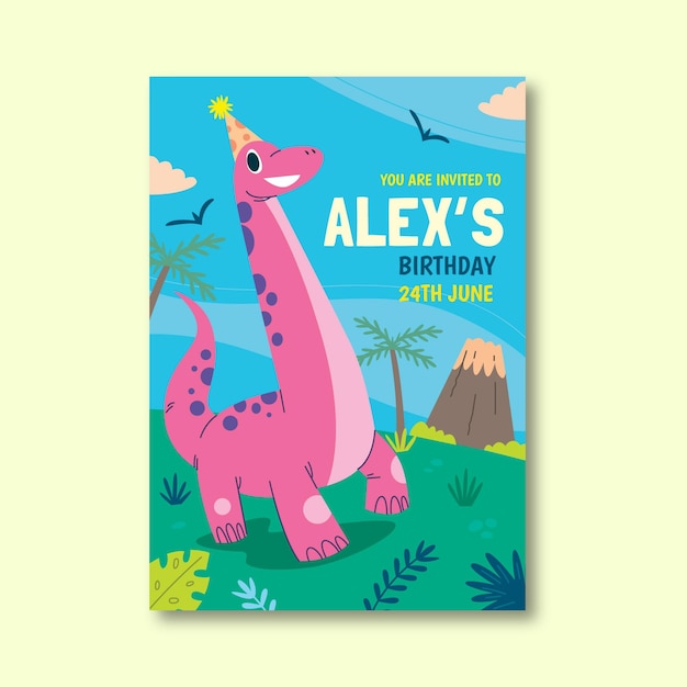 Free vector dinosaur birthday invitation template