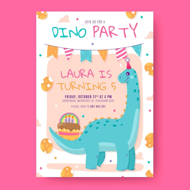 無料ベクター 恐竜の誕生日の招待状