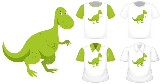 Логотип персонажа из мультфильма динозавра на другой белой рубашке с зелеными короткими рукавами, изолированными на белом фоне