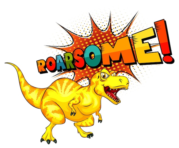 Free vector dinosaur cartoon character with roar font banner