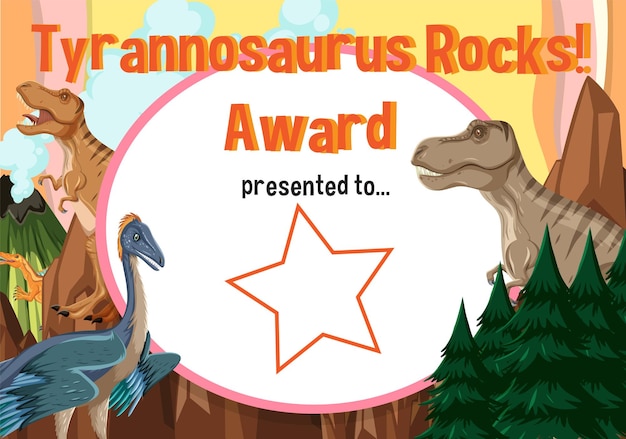 Free vector dinosaur certificate template in cartoon style