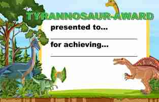 Free vector dinosaur certificate template in cartoon style