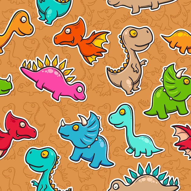 dinosaur doodle colorful seamless pattern