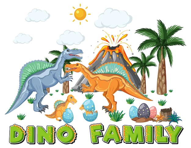 Dinosaur family word logo with dinosaurs