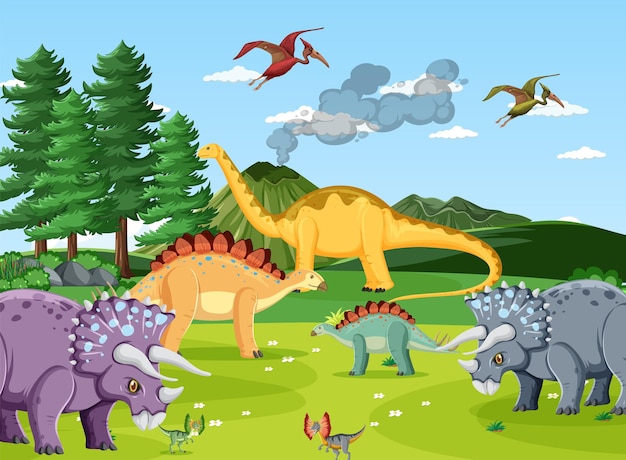 Динозавр в доисторическом лесу