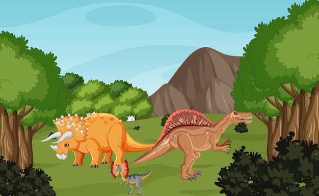 Free vector dinosaur in prehistoric forest scene