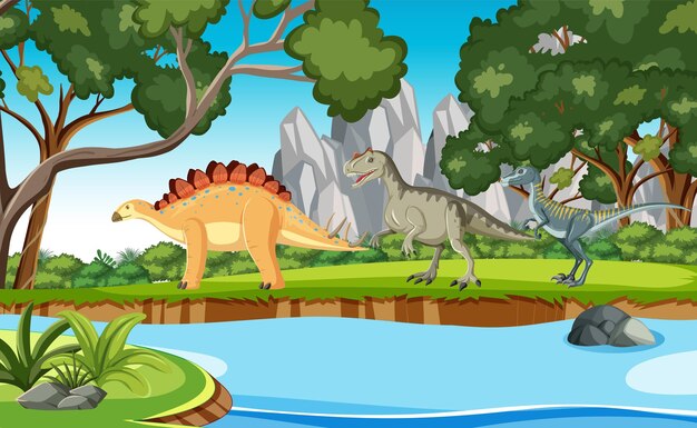 Free vector dinosaur in prehistoric forest scene