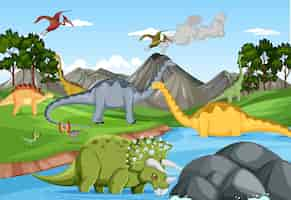 Free vector dinosaur in prehistoric forest scene