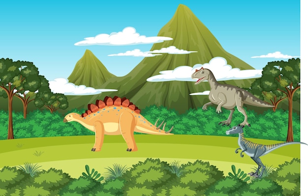 先史時代の森のシーンで恐竜
