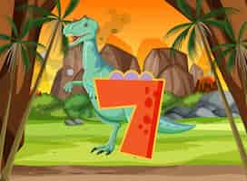 Free vector a dinosaur with number seven cartoon