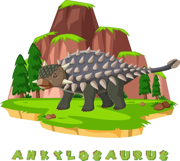 Vettore gratuito wordcard di dinosauro per ankylosaurus