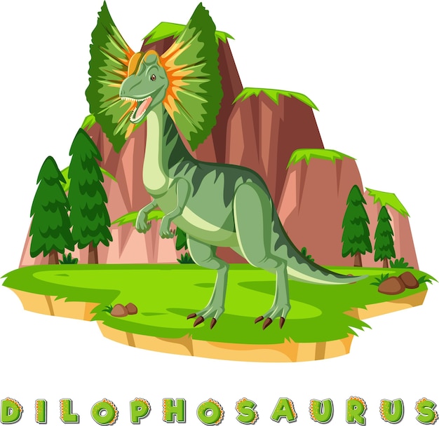 Vettore gratuito wordcard di dinosauro per dilofosauro