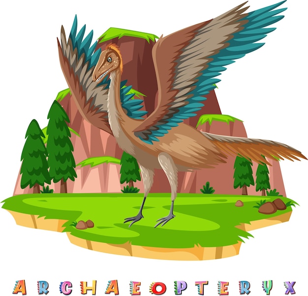 Бесплатное векторное изображение Словарная карточка динозавра для археоптерикса