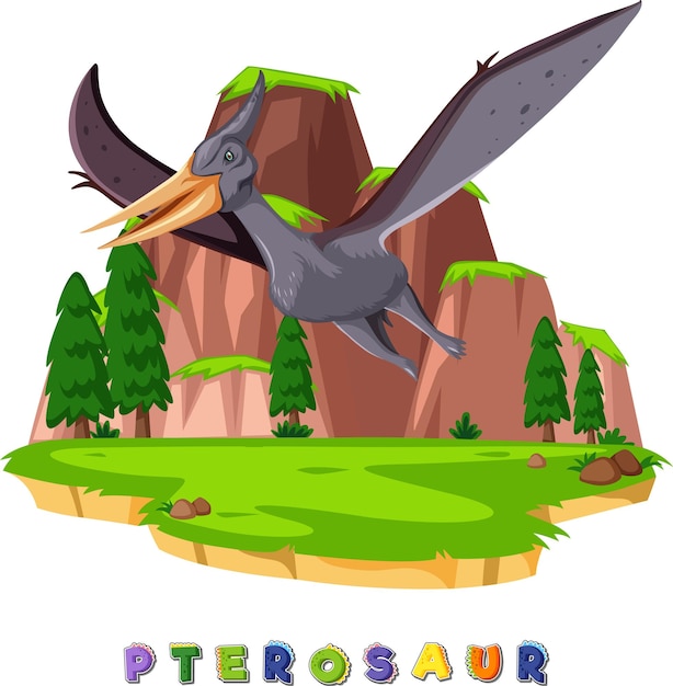 Vettore gratuito wordcard di dinosauro per pterosauro