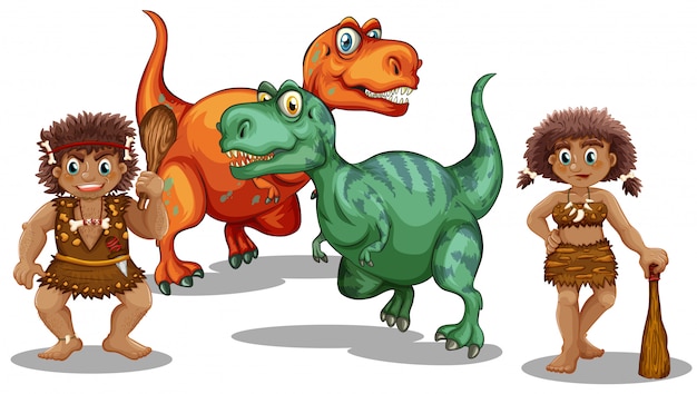Free vector dinosaurs and cave people