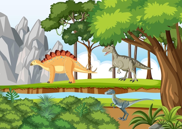 Free vector dinosaurs gathering by the river