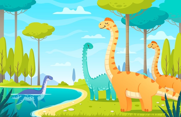 Free vector dinosaurs in the lake illustration