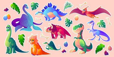 Бесплатное векторное изображение Набор стикеров динозавров динозавров