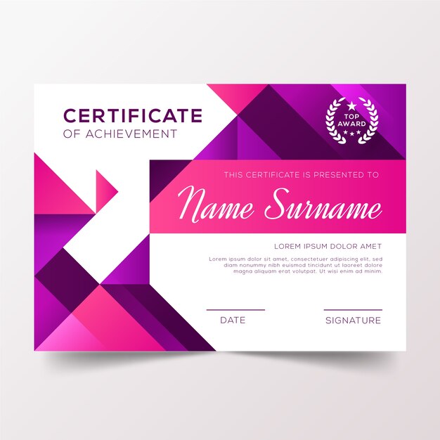 Diploma of appreciation with gradient violet tones