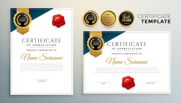 Free vector diploma certificate template in premium golden style