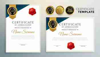 Free vector diploma certificate template in premium golden style