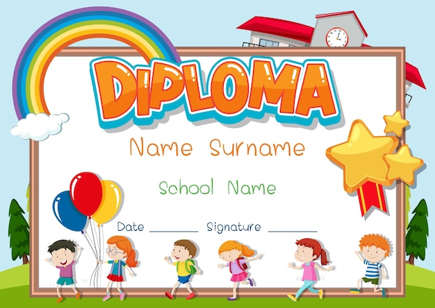 Free vector diploma or certificate template for school kids