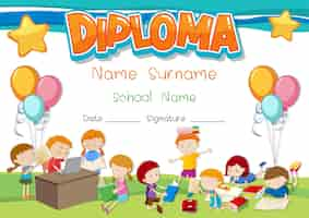 Vettore gratuito modello di diploma o certificato per bambini in età scolare