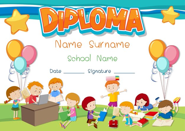 Diploma or certificate template for school kids