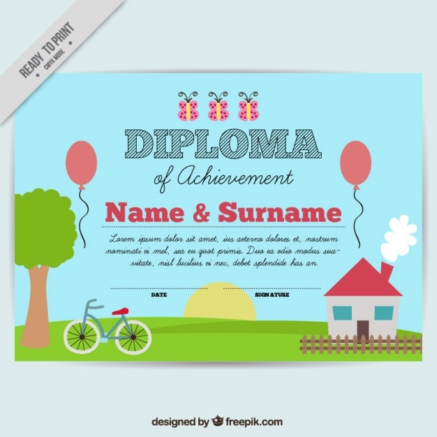 Free vector diploma of children with landscape