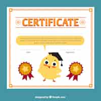 Free vector diploma for kids with a cute chick