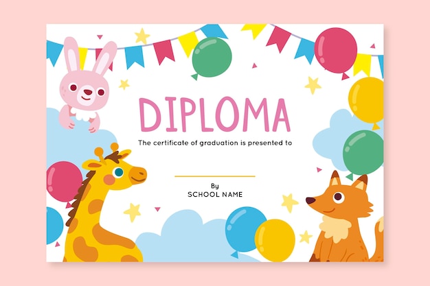 Free vector diploma template for kids