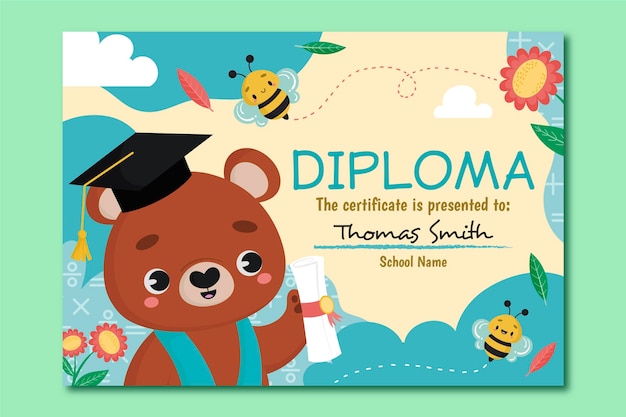 Free vector diploma template for kids