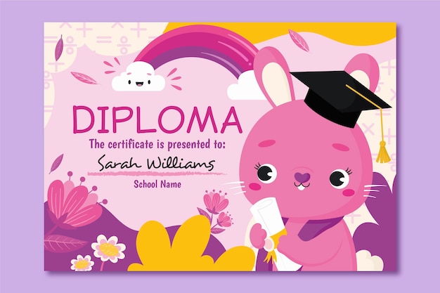 Vettore gratuito modello di diploma per bambini