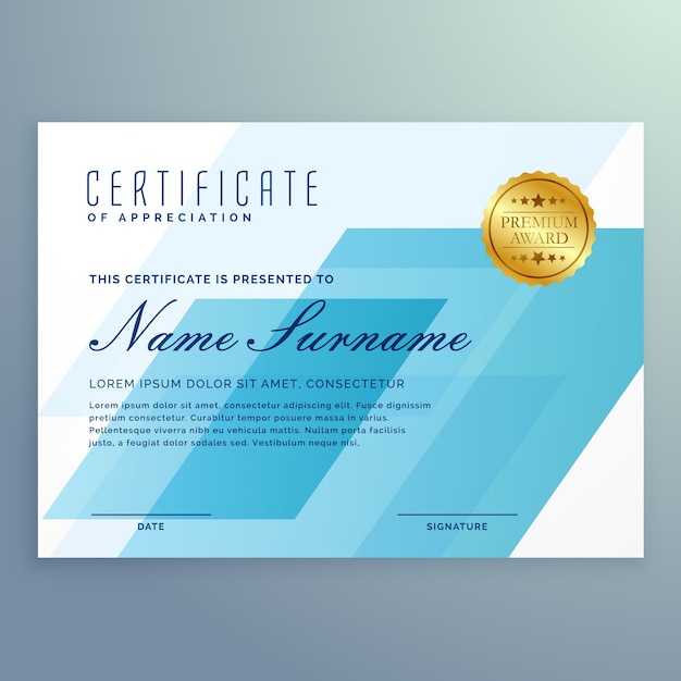 Бесплатное векторное изображение Элегантный дизайн шаблона синий сертификат